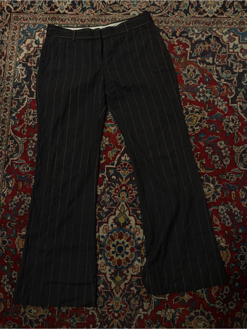 Theory Black Pinstripe Boot-Cut Trousers
